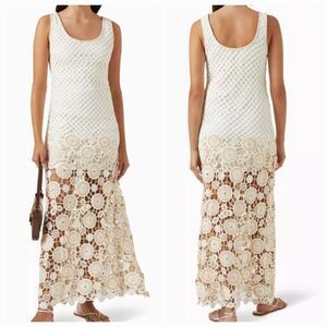 Jonathan Simkhai Samilla Wome nude cream Embroidered Crochet Midi Dress Size 8